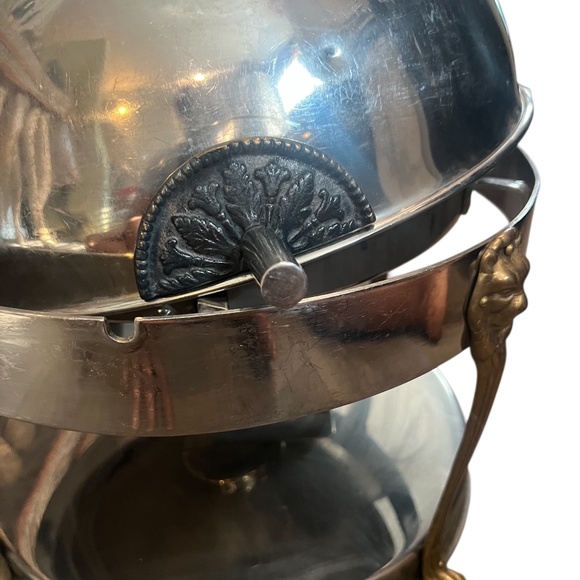 Vintage Silver Plated Steel Lion Head Round Chafer Chafing Dish Brass Legs - Picture 8 of 8